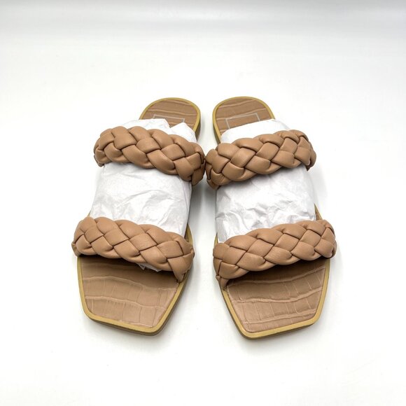 Dolce‎ Vita Size 6 Vegan Leather Beige Tan Nude Braided Woven Flat Sandals Shoes - Picture 2 of 13